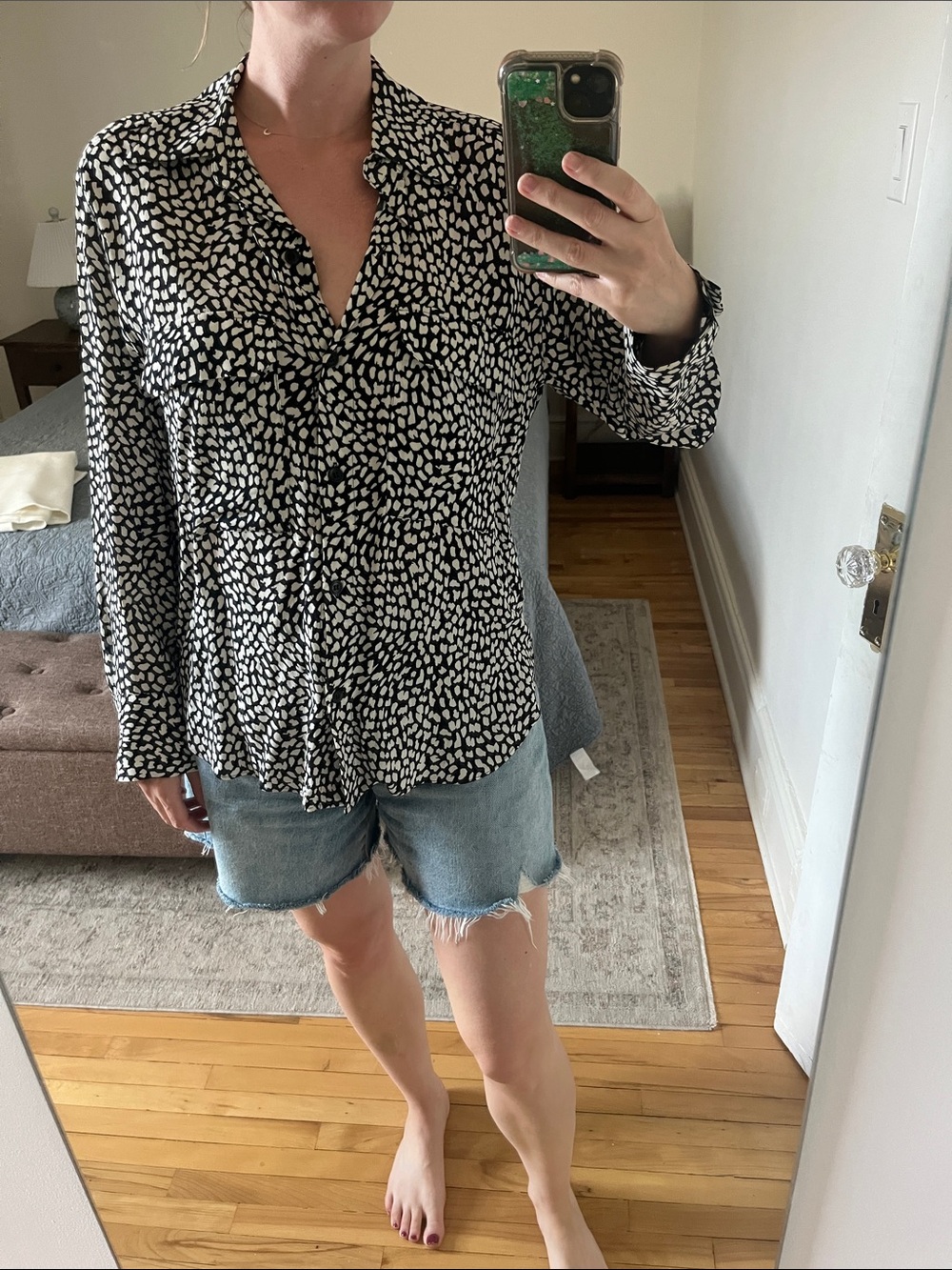 Zara Black and White Abstract Print Button-Down Shirt